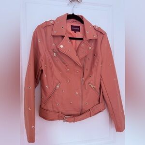 Vigoss Star Studded Dusty Rose Faux Leather Moto Jacket M
